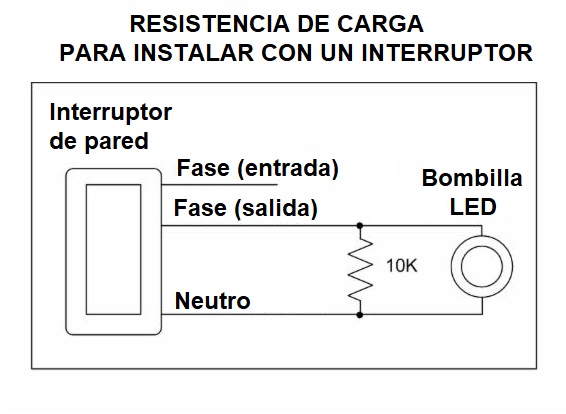 Esquema de instalación de resistencia de carga con bombilla led