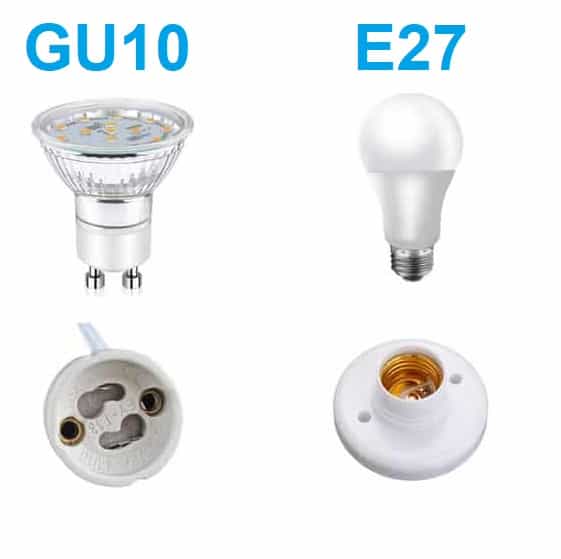 Comparación Bombillas y casquillos GU10 y E27