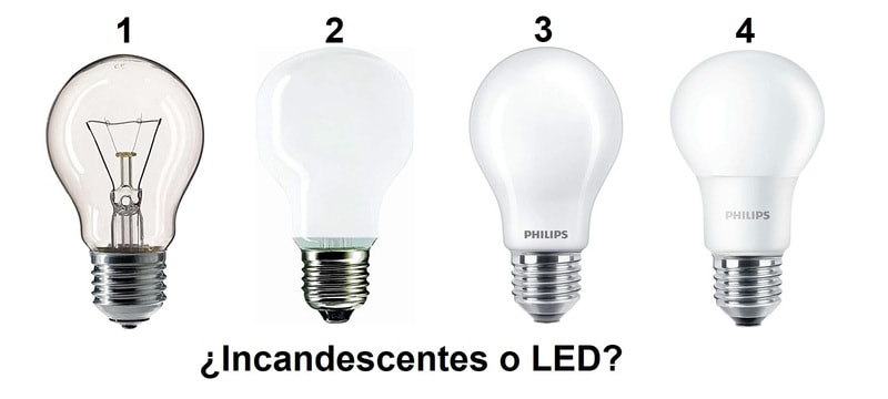 Identifica las bombillas incandescentes y las LED
